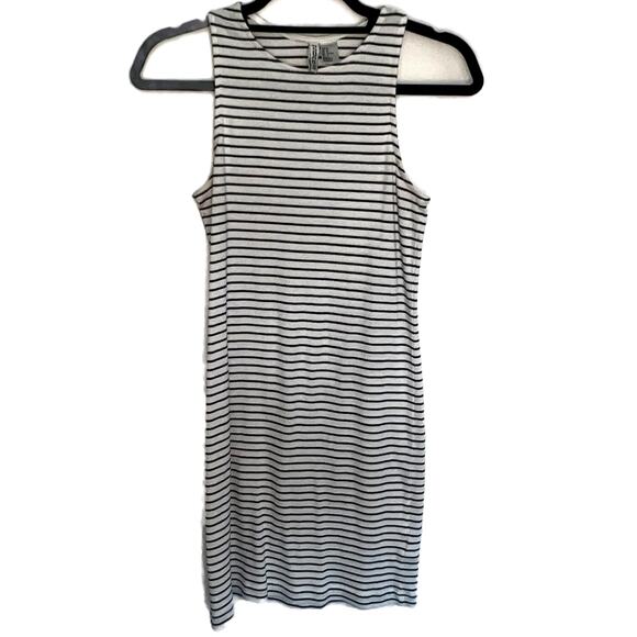 H&M Divided Bodycon Mini Dress Stretch Sleeveless Ribbed Minimalist Black White - Picture 1 of 9